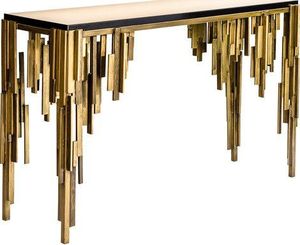Tables consoles modernes en fer et laiton antique, à deux faces, avec plateau en marbre, finition thermolaquée, taille personnalisable disponible pour salle à manger, chambre et salon - Product Image 5