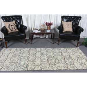 Alfombra Turca, Alfombra de Lana Vintage con Borde Blanco, 3.4x8.4 pies - Product Image 2