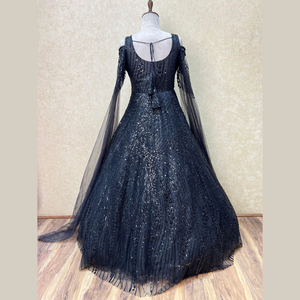 Vestido de diseñador de noche negro de calidad superior de manga larga con trabajo manual de Beats para ocasiones ropa india y pakistaní - Product Image 3