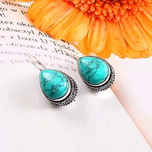 Premium Quality Blue Turquoise Gemstone Oval Cabochon Vintage Baho Solid 925 Sterling <b>Silver</b> Plated Dangle <b>Drop</b> Womens <b>Earring</b> - Product Image 5