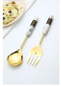 Elegant Food Serving Wedding Spoon Set <b>White</b> Black Enamel Handle Gold Plated <b>Mirror</b> Stainless Steel Flatware Tabletop Restaurant - Product Image 3