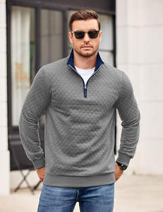 Sudadera con Capucha Acolchada para Hombre, Informal, de Manga Larga, con Cierre de Cremallera de un Cuarto, Tejida, Lisa, para Invierno - Product Image 5