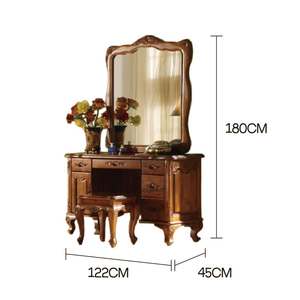 Tocador de Madera de Teca Maciza de Lujo |   Uvas Talladas a Mano Exquisitamente, Espejo y Taburete para Dormitorio - Product Image 4