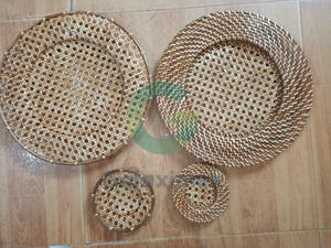 Plaque de chargement en rotin de couleur miel, assiettes rondes de mariage, tapis tissé, chargeurs de dîner jaunes, Design en bambou, assiettes de chargement tissées - Product Image 2