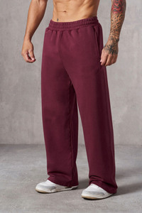 Pantalones de chándal de gran tamaño con dobladillo y logotipo personalizado al por mayor, pantalones de chándal de algodón sueltos de pierna recta para hombre, pantalones de chándal holgados grises para hombre - Product Image 3