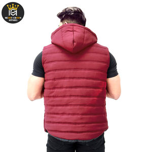 Men's Customized Made Zip-Up Stand Collar Fleece <b>Vest</b>, Warm Winter Wear In Maroon Color Latest Style Puffer <b>Vest</b> For Men - Product Image 4