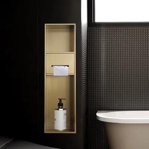 Estante de <span class=keywords><strong>Ducha</strong></span> Empotrado de Acero Inoxidable 304 con Cepillo Integrado, Venta Directa de Fábrica, Organizador de Baño para Hotel, Nicho de Pared - Product Image 2