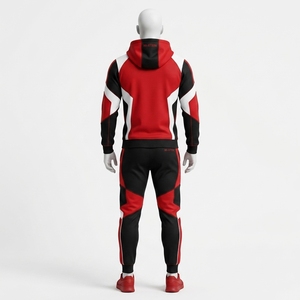 Men Red Black <b>White</b> Hooded Tracksuit <b>Set</b> Full Zip Athletic Jacket Jogger Pants Colorblock Sportswear Training <b>Gym</b> Fitness Active - Product Image 2