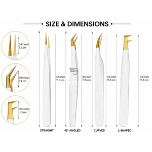 Ensemble de pinces à épiler pour sourcils de qualité supérieure, 4 pièces, pinces de précision en acier inoxydable, or blanc, pointues, courbées, kit d'outils de beauté - Product Image 3