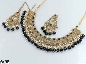 LATEST ANTIQUE MOTIPEARL & DROP FASHIONABLE GOLD PLATED FANCY <b>CHOKER</b> NECKLACE WITH MANGTIKKA EARRING SET & JEWELLERY SET WOMEN - Product Image 2