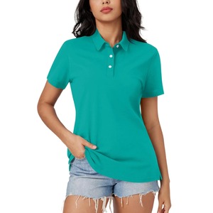 เสื้อโปโลผ้าฝ้ายลำลองของผู้หญิงแบบพรีเมี่ยมระบายอากาศได้ดีในฤดูร้อนดีไซน์แขนสั้นประดับด้วยลูกปัดสไตล์วินเทจปรับแต่งได้ - Product Image 5