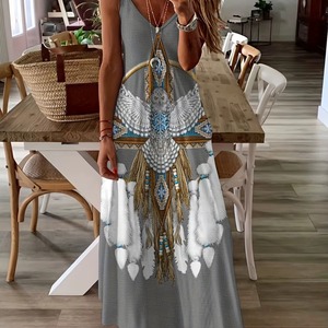 Été Denim Solid Front Logo Respirant Beach Vacation Casual Robe à bretelles Fashion Sleeveless Loose Knee-Length - Product Image 3