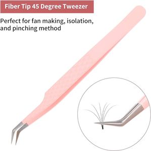 Pinzas de pestañas de acero inoxidable curvas rosas de alta calidad, herramientas de precisión puntiagudas, extensión de pestañas de ángulo de 45 grados, rocas grises - Product Image 2