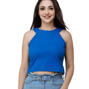 Nuevo Diseño de Moda, Top Corto para Mujer, 100% Algodón, Secado Rápido, Transpirable, Liso, Teñido, Mangas Cortas, Cómodo - Product Image 1