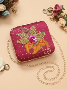 Pochette de soirée brodée à la main avec chaîne, motif floral, sac à main de mariée pour fête de mariage, cadeau de luxe fait à la main - Product Image 2