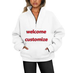 Sudadera de jersey con media cremallera y logotipo personalizado OEM para mujer, Sudadera con capucha de media cremallera en blanco a prueba de viento para invierno, sudadera con cremallera de cuarto de tamaño personalizado - Product Image 1