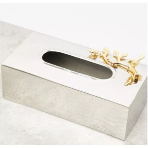 Boîte à mouchoirs en métal de table moderne en métal de la meilleure qualité avec fleur dorée Boîte à mouchoirs Porte-serviettes Accessoires de salle de bain - Product Image 3