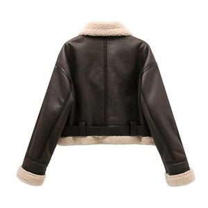 RARF 2024 nueva moda de mujer gruesa cálida chaqueta de piel de imitación abrigo Vintage manga larga cinturón dobladillo prendas de vestir exteriores femeninas - Product Image 5