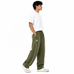 Pantalon de survêtement respirant personnalisé pour homme, coupe large, passepoil contrastant, cordon de serrage, taille élastique, style décontracté, sport et streetwear, vente en gros - Product Image 5