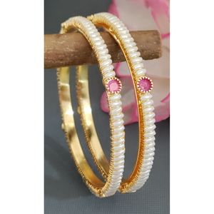 Golden Pearl <b>Ruby</b> Stone Bangles SKU-6246 Box of 3 Mixed Sizes Elegant Pearl <b>Bracelets</b> Pack - Product Image 1