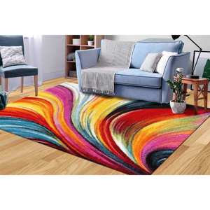 พรมนามธรรมที่มีสีสัน: พรมสำเนียงสีรุ้งที่ทันสมัย, พรมพิมพ์ลาย, กับกองพรมนุ่ม - Product Image 1