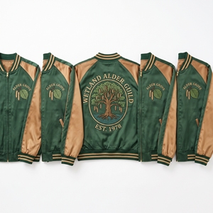 Wholesale Supplier Satin Souvenir Jacket Navy Coral Tidepool Starfish Urchin Embroidery Baseball Bomber <b>Coat</b> - Product Image 2