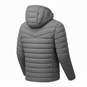 Chaqueta Acolchada con Capucha de Lona Premium para Hombre, Color Gris Ceniza, Frente Liso Teñido, Ligera, Aislante, Cortavientos, Transpirable, Estilo Urbano - Product Image 2
