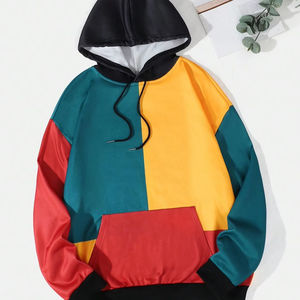 OEM Vente en gros de haute qualité Sweats à capuche et sweat-shirts personnalisés pour hommes Conception simple de blocs de couleur avec cordon de serrage Sweat à capuche pour hommes - Product Image 1