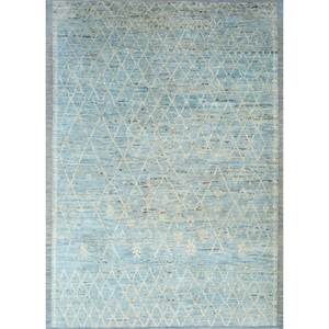 Alfombra de Lana Azul Zuri Anudada a Mano, Diseño Geométrico de Diamantes, Estilo Tabriz, Rectangular, para Pasillo y Sala de Estar -Pae-5543 - Product Image 1