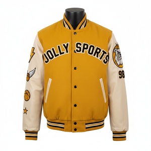 Veste universitaire pour hommes en laine mélangée haute densité, manches en cuir PU, style à panneaux contrastés, logo personnalisé, vestes universitaires pour hommes - Product Image 6