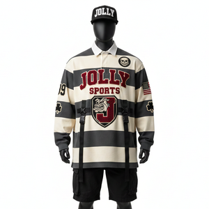 Camiseta de Rugby para Hombre de Alta Calidad, 260 GSM, Mezcla de Algodón, Paneles Horizontales de Colores, Logotipo Bordado, Tela de Lona - Product Image 6