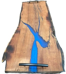 Bandeja de servicio de madera de diseño de lujo de alta calidad Bandeja de servicio de madera y epoxi de resina personalizada Bandeja de servicio decorativa con asas - Product Image 1