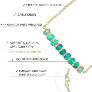 Collar de cadena de barra con cuentas de ópalo verde natural para mujer en plata de ley 925, joyería hecha a mano con relleno de oro amarillo, tamaño 16 pulgadas - Product Image 4