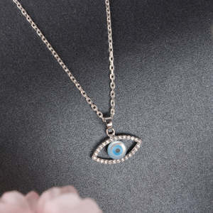 Collar con Colgante de Ojo Turco CLARA en Plata de Ley 925, con Turquesa, Zirconia y Diamantes Engastados en Bisel, Bañado en Rodio, Moderno, Regalo Perfecto - Product Image 2