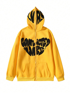 Fabricant de sweat à capuche zippé en coton polaire doublé thermique pour hommes conception personnalisée impression style visage ouvert - Product Image 2
