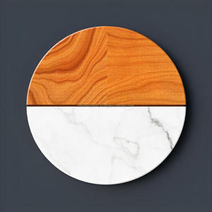 Posavasos Redondo de Madera Premium Hecho a Mano, con Incrustaciones de Mármol Clásico de Lujo, Base de Corcho Ecológica para Uso en Mesa de Cocina, Hogar u Oficina - Product Image 3