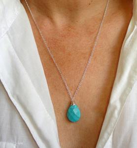 Collar de piedras preciosas con Turquesa en plata de ley Diseño delicado Regalo ideal para mujeres y niñas - Product Image 1