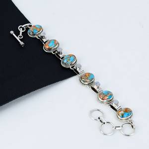 Bracelet en pierre de lune naturelle, pierre précieuse turquoise, fait à la main, en argent sterling 925, cadeau pour femmes - Product Image 4