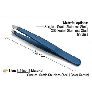 Pinzas Profesionales de Punta Inclinada de 3.5 Pulgadas, Color Azul, Recubiertas, Pinzas de Precisión para Depilación de Cejas - Product Image 3