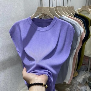 Streetwear Pullover Camiseta cuello redondo verano Mujer tejido moda mujer blusa manga corta Color sólido seda camiseta de gran tamaño - Product Image 5
