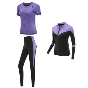 Ropa deportiva de secado rápido para mujer, conjunto de yoga, fitness, gimnasio, ropa de yoga, conjuntos de traje, abrigo, sujetador, camiseta y mallas, entrenamiento para correr 2024 - Product Image 6