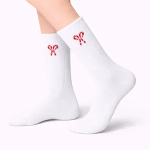 <b>White</b> Sugarcane Embroidery <b>Socks</b> Breathable Knitted One Size Fits All Custom Logo Light Weight for Daily Use Summer/Winter - Product Image 1