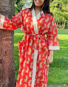 Pure Cotton House Robe Summer Kimono Floral Beach Coverup Comfy <b>Maternity</b> Mom Spring Orange Quirky Beige Black Cheetah Leopard - Product Image 1
