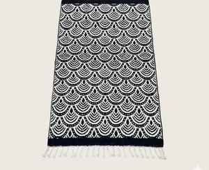 Handwoven <b>Black</b> & White Scallop <b>Rug</b> Modern Art Deco Geometric Fan Pattern Area Carpet - Product Image 1
