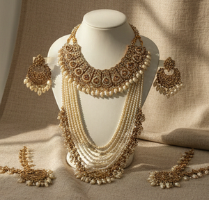 Fancy style antique designer <b>bridal</b> <b>necklace</b> <b>set</b> with beaded ethnic jewellery for party wear celebrations - Product Image 1