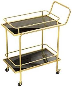 Chariot de service élégant en métal à 2 niveaux avec plateau en verre pour les fêtes de luxe modernes Roues roulantes lisses et design de cadre élégant - Product Image 4