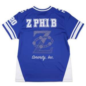 ZPB Football Jersey - Black & <b>Royal</b> <b>Blue</b> | 100% Polyester Zeta Phi Beta Jersey with Embroidered Logos & Shield | V-Neck - Product Image 3