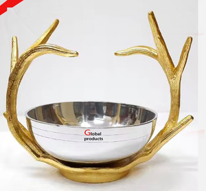 Bol de service de forme ronde en aluminium en métal de qualité supérieure avec support pour restaurant et bar d'hôtel - Product Image 5
