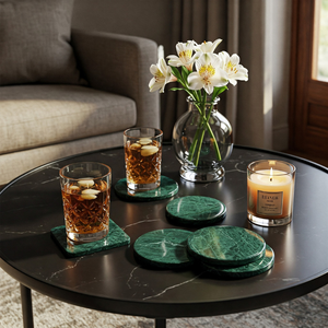 Juego de regalo de decoración para el hogar de Primera calidad-Posavasos de mármol verde con incrustaciones de latón personalizados Proveedor superior Alibaba durante más de 35 años Excelente artesanía - Product Image 2