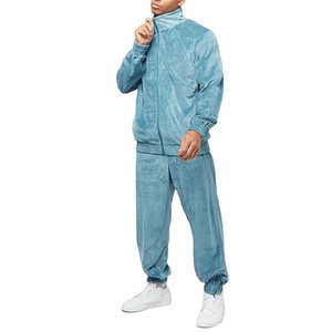 Survêtement en velours brodé personnalisé avec logo bleu pour homme, vêtements de sport d'hiver, vente en gros, haute qualité, marque privée tendance - Product Image 1